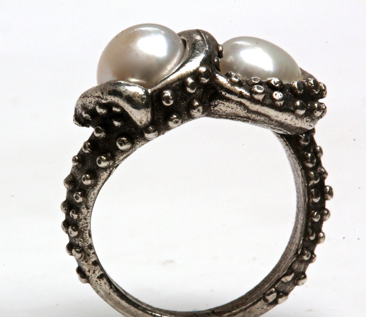 Double pearl octopus tentacle ring .925 sterling made in NYC