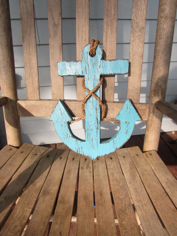 Reclaimed Wood Anchor. Turquoise Anchor. Distressed Anchor.