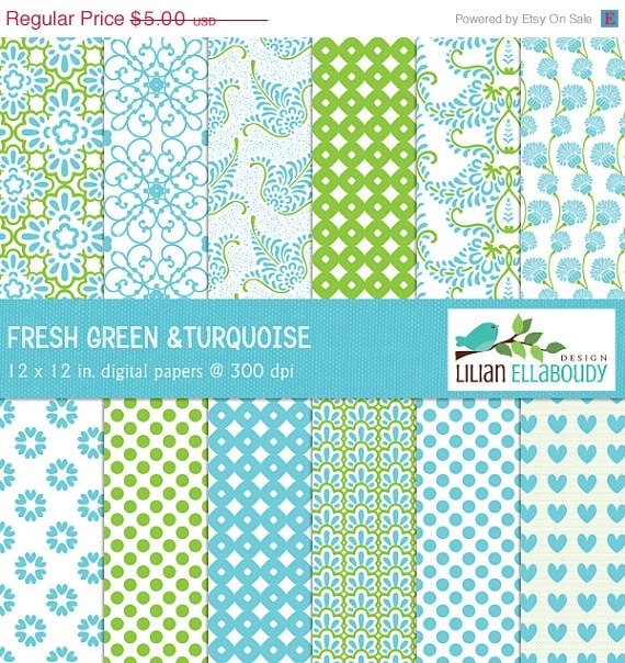 60%OFF Lime green and turquoise digital papers by bylilmade