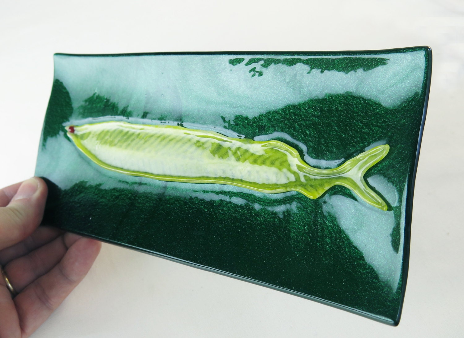 Tarpon Leptocephalus Fish Larva Fused Glass by trilobiteglassworks