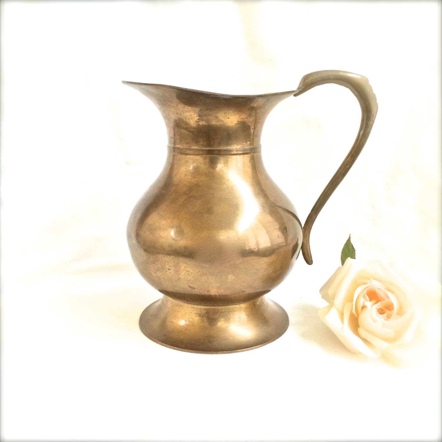 Brass Pitcher Water Jug With Handle Solid By Ellasatticvintage 5953