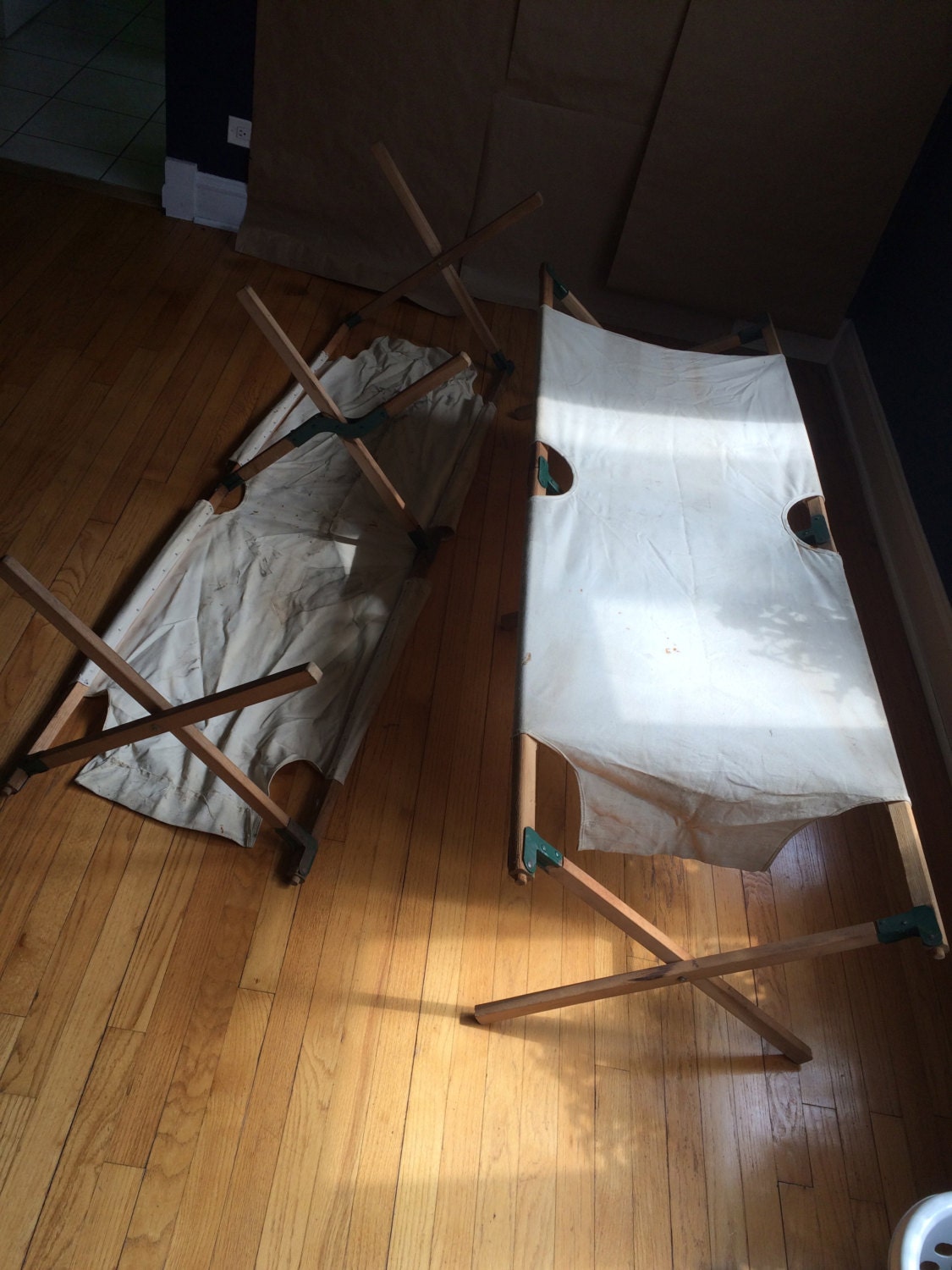 SALE rustic Americana vintage 1940’s 50’s canvas fold up portable cot