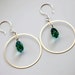 SALE-Ernite Green Teardrop Swarovski Crytal Sterling Silver Hoop Earrings, Modern Style Earrings