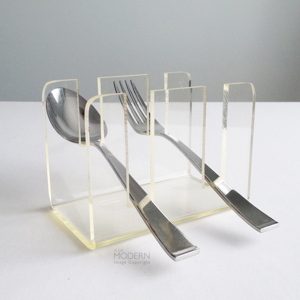 Vintage Lucite Acrylic Clear Utensil or Napkin Holder