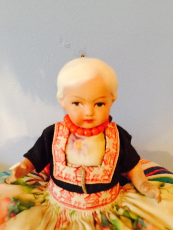 Antique Tea Cozy Bisque Doll Handmade Textile Dress 1930s Americana