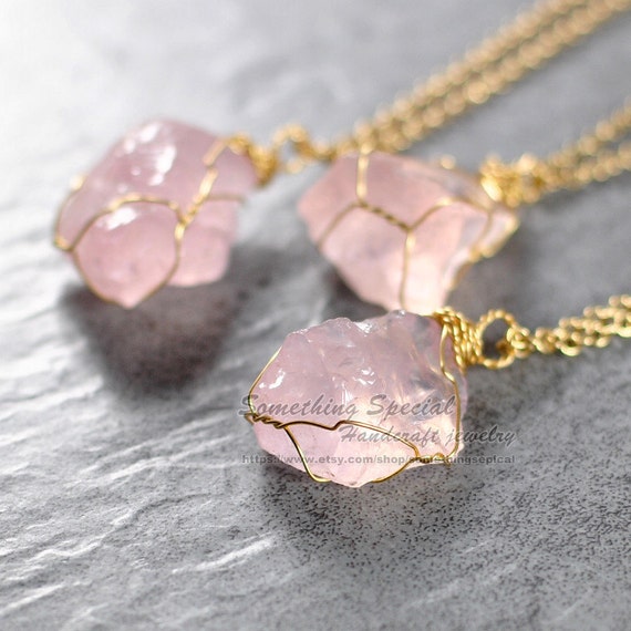 Rose quartz necklace Raw pink quartz necklace by somethingsepical