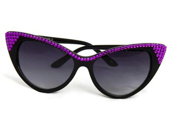 Purple Rhinestone Cat Eye Sunglasses, Retro Sunglasses, Pinup Sunglasses, 50s Sunglasses, 60s Sunglasses