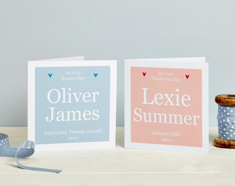 Christening Card - Baptism Card for Girl - Christening Card for boy - Blue Dedication Card - Naming Day Card Pink - Personalised Christening