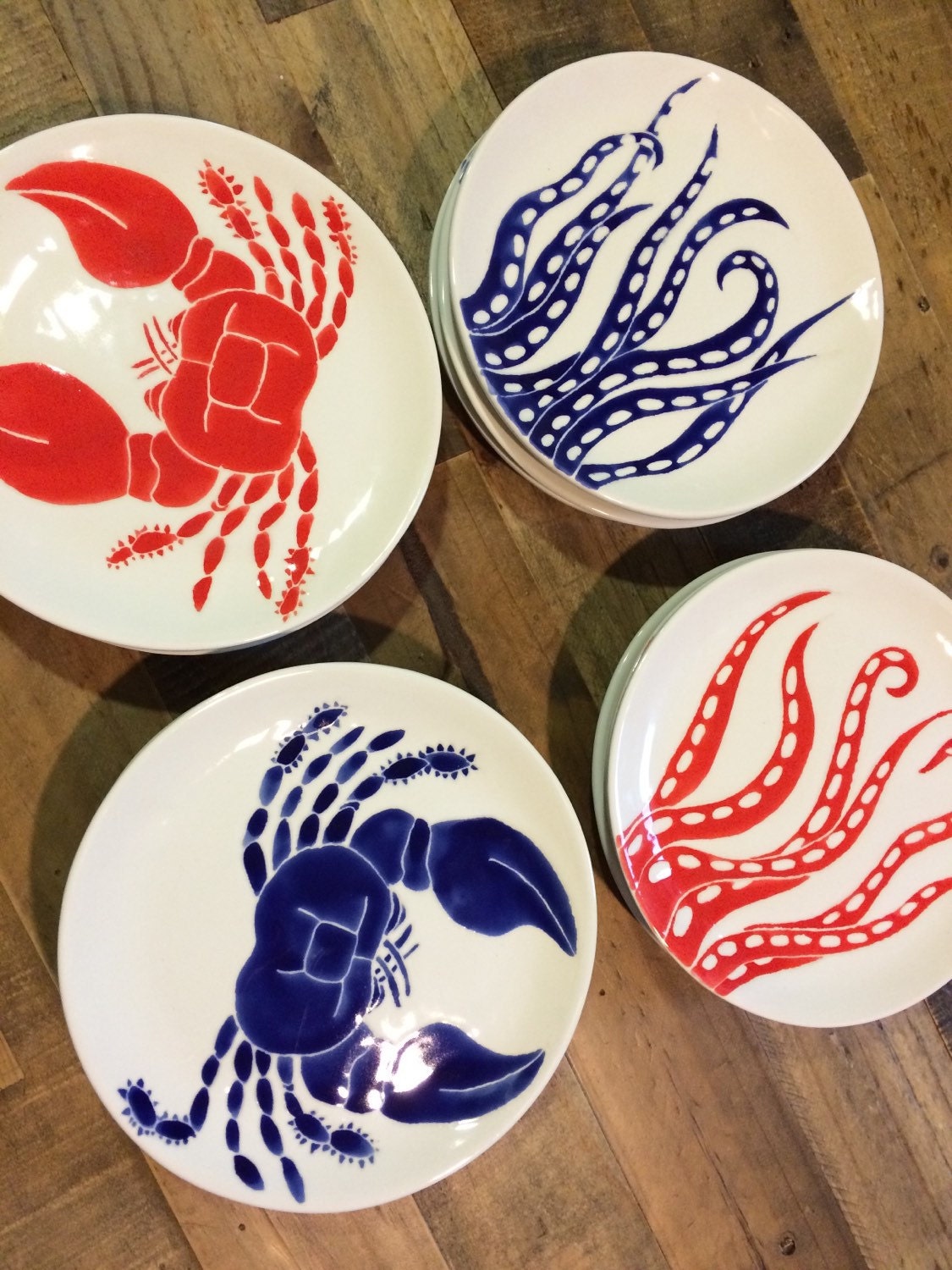 Set of 6 salad plates nautical dinner ware hand painted