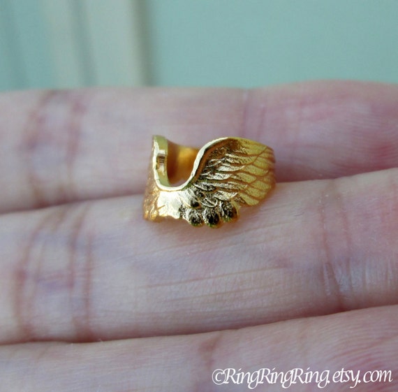 Tiny Guardian Angel Wing ear cuff Gold earrings Wing jewelry