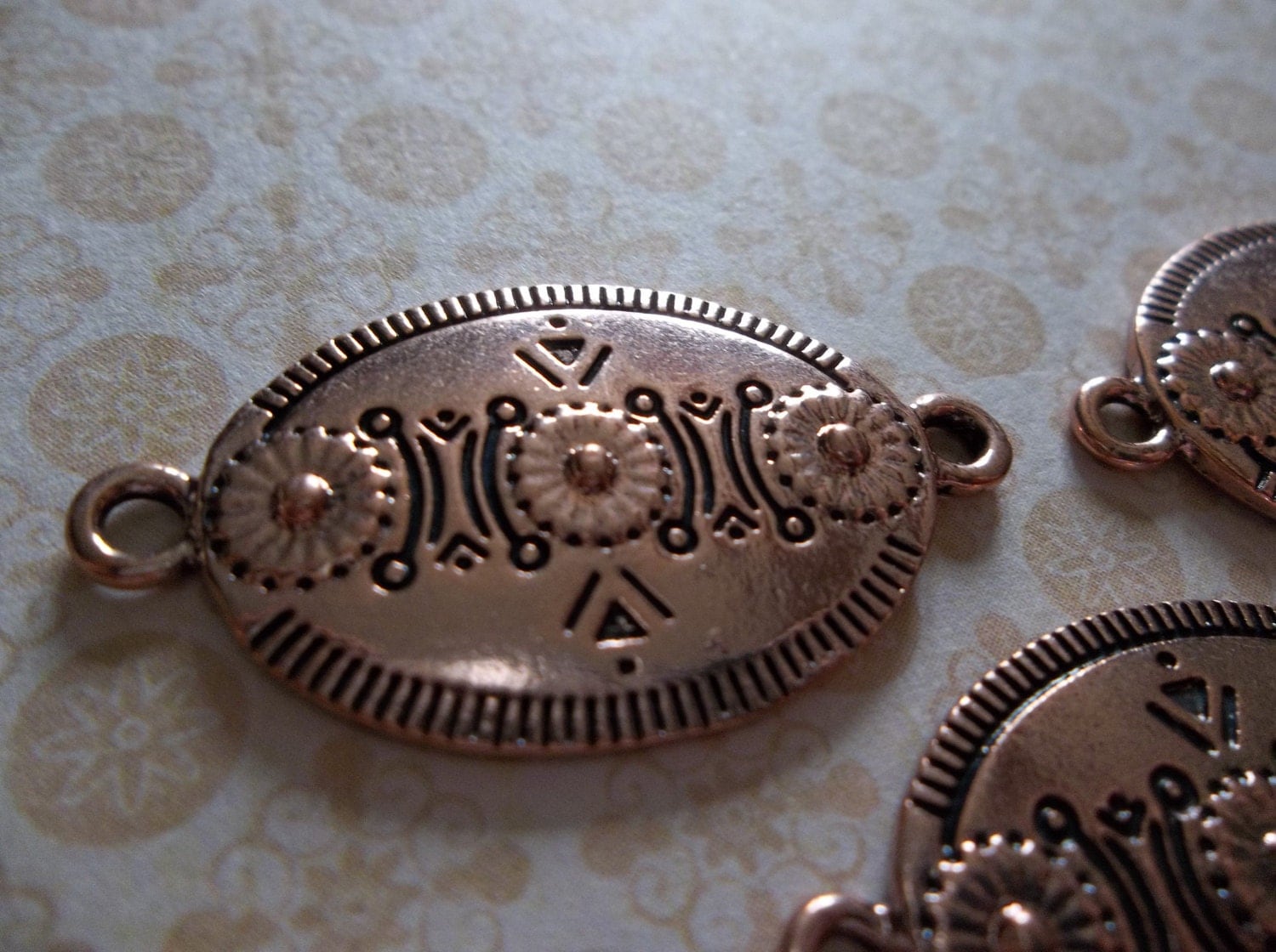 Metal Jewelry Connectors or Charms Copper Ovals with by Antiqued