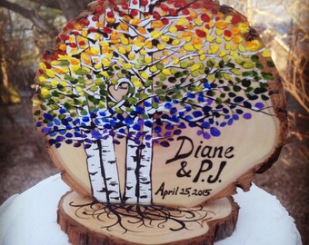 Rainbow Birch Aspen Trees Colorful Wedding Cake Topper #2016JL06