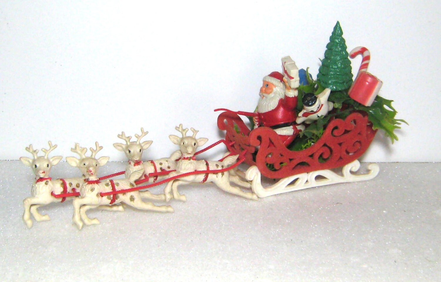 Vintage Santa Sleigh Reindeer Plastic Christmas by cozyattic