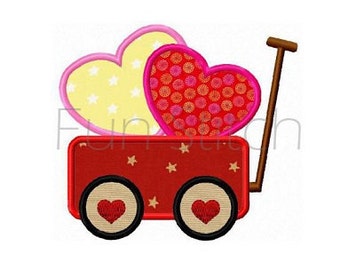 Valentine sweet heart wagon applique machine embroidery design