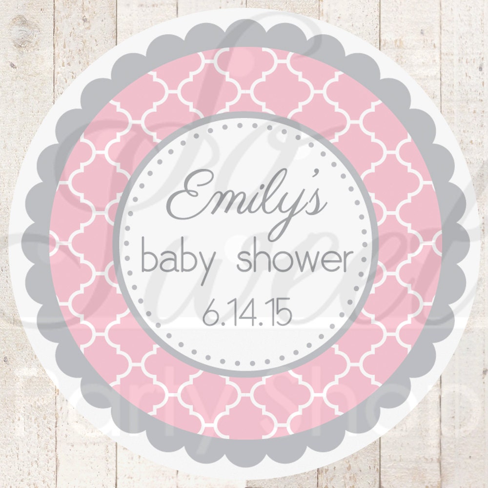 Baby Shower Favor Sticker Labels Pink and Gray Baby Shower