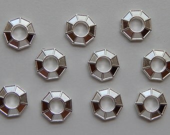 50 Pieces of Large Hole Metal Beads - 13mm Size, Bright Silver Color, European Style, Octagon Shape, Large Beads, Flared, 6.5mm Hole Size