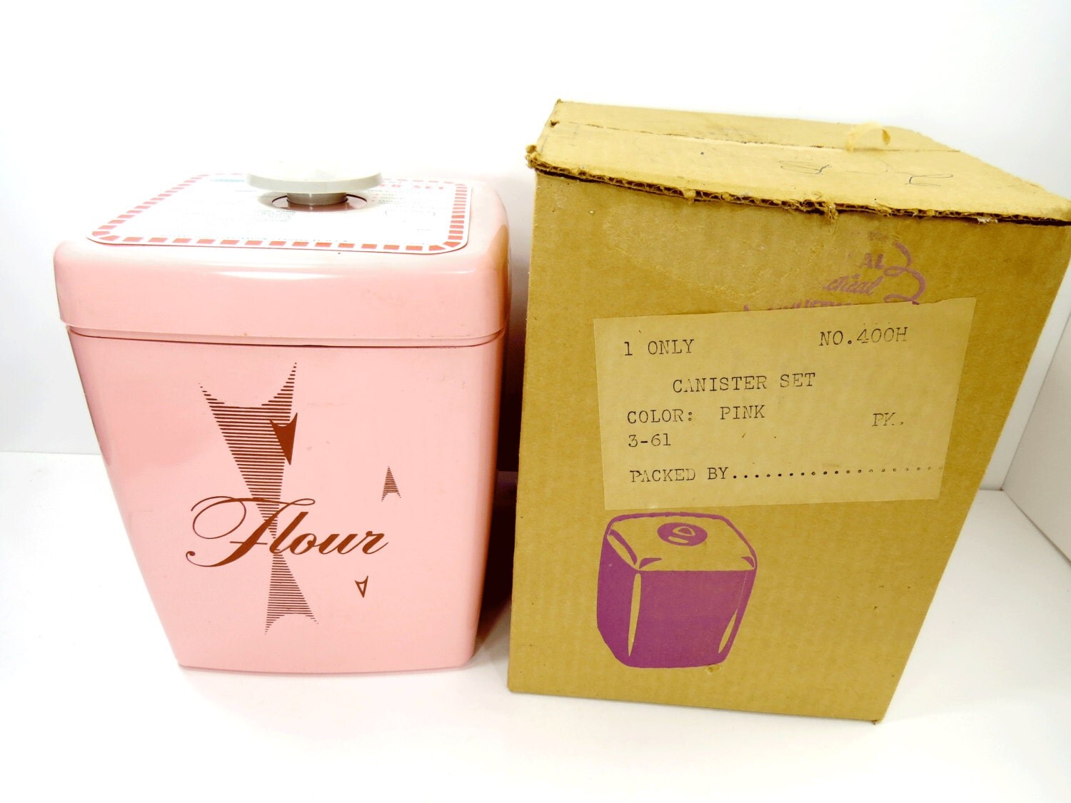 4 Piece Pink Retro Plastic Canister Set by Federal Never