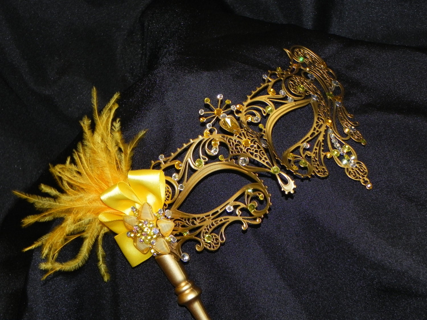 Gold Metal Masquerade Mask with Yellow Accents