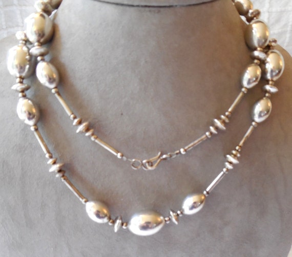 Artisan Made Navajo Sterling Silver Melon Bead Necklace 66