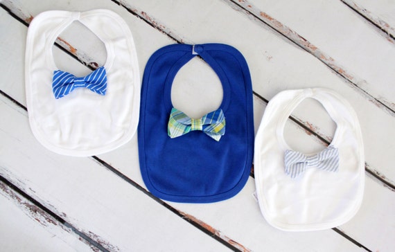 Holiday Gift, Baby Boy Bow Tie Bib. Baby's 1st Christmas, 1st Birthday Gift, Coming Home Outfit, Teething bib, Drool Bib, New Baby Gift Blue by ChicCoutureBoutique