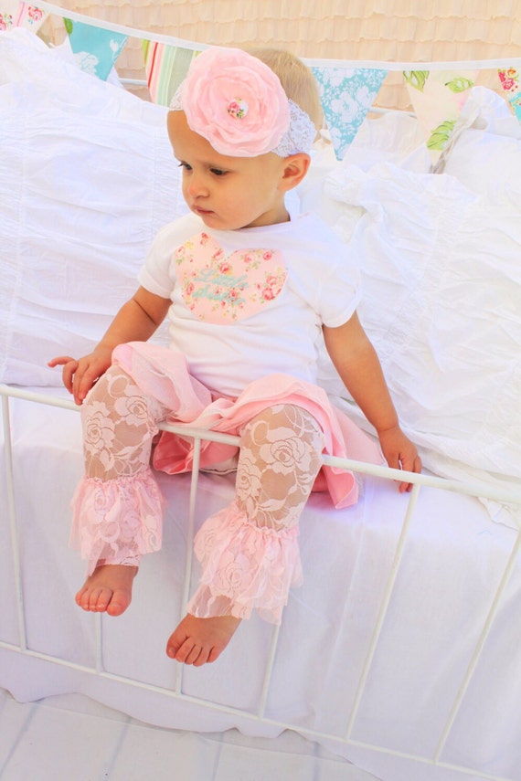 Baby Girl Set of 2 Outfit. 1st Birthday Outfit. Lace Rose Leg Warmers, Heart Bodysuit personalized Wedding Flower Girl. Mommy and me Match by ChicCoutureBoutique
