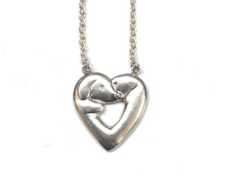 Dachshund Pendant - Heart shaped - Sterling Silver