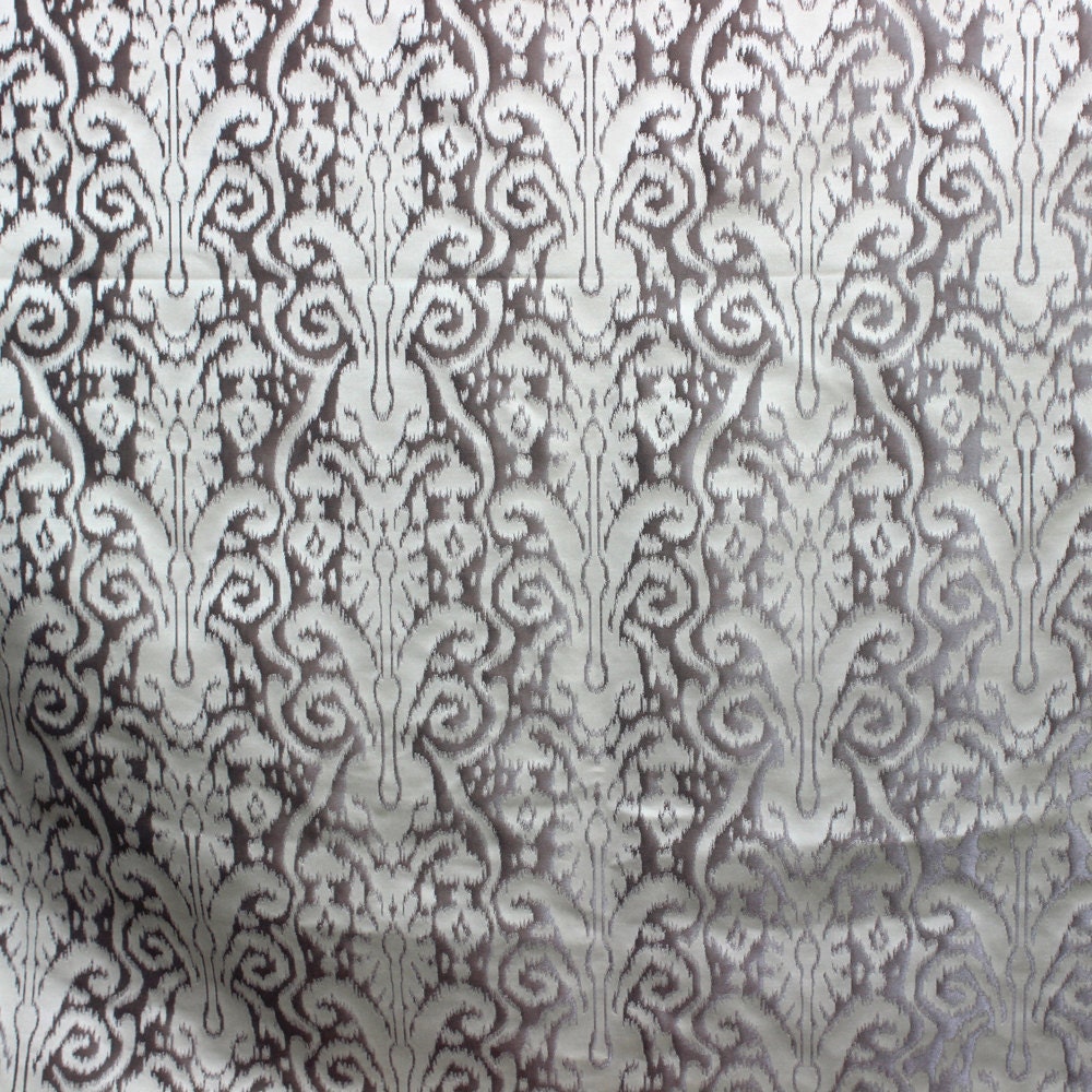 Grey Silver Pattern Poly Jacquard Weave Fabric By The Yard