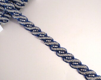 Sapphire Blue and Crystal Beaded Trim with Rhinestones--One Yard
