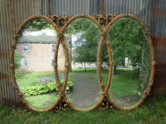 Huge Vintage Triple Mirror Room size Mirror Gold Baroque