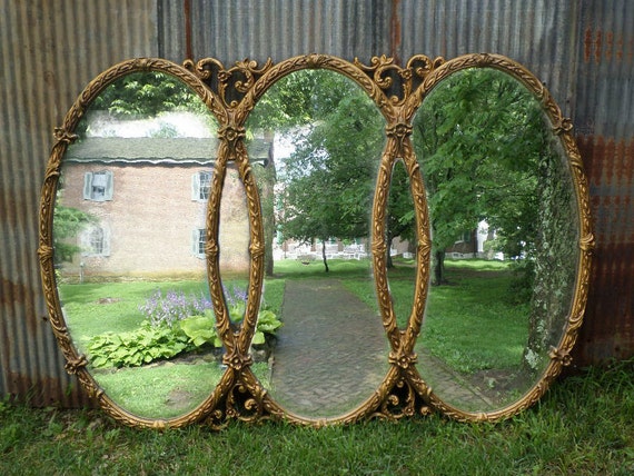 Huge Vintage Triple Mirror Room size Mirror Gold Baroque