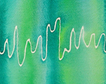 Green EEG - original watercolor painting of brain waves