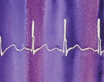 Fairly Normal Heartbeat (purple) - original watercolor ekg painting