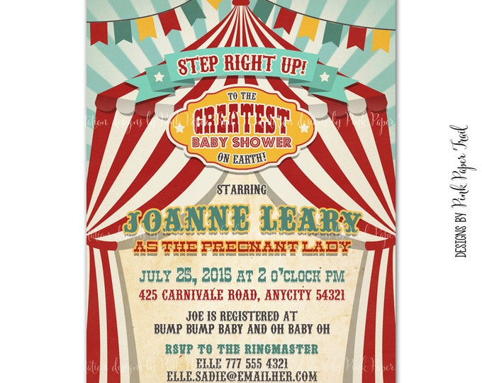 Vintage Circus Birthday Invitation, Carnival Invitation, Big Top Invitation, Printable Circus Invitation