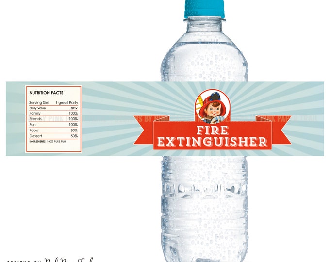 Fire Truck Party Water Bottle Labels, Instant Download, Print Your Own