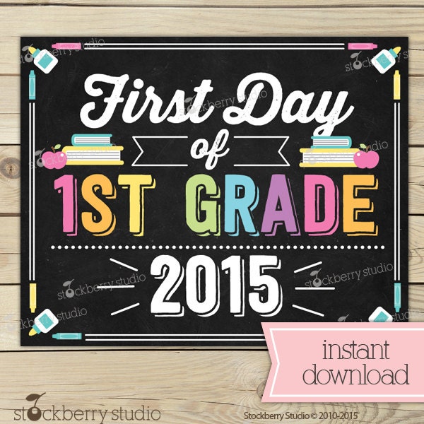 Girl First Day of 1st Grade Sign 1st Day of by stockberrystudio