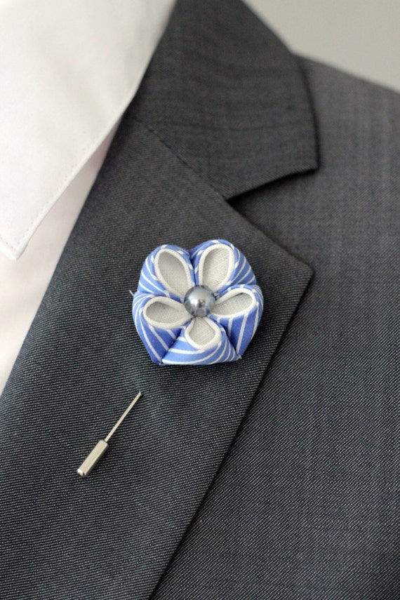 Summer blue flower lapel pin Mens elegant lapel flower