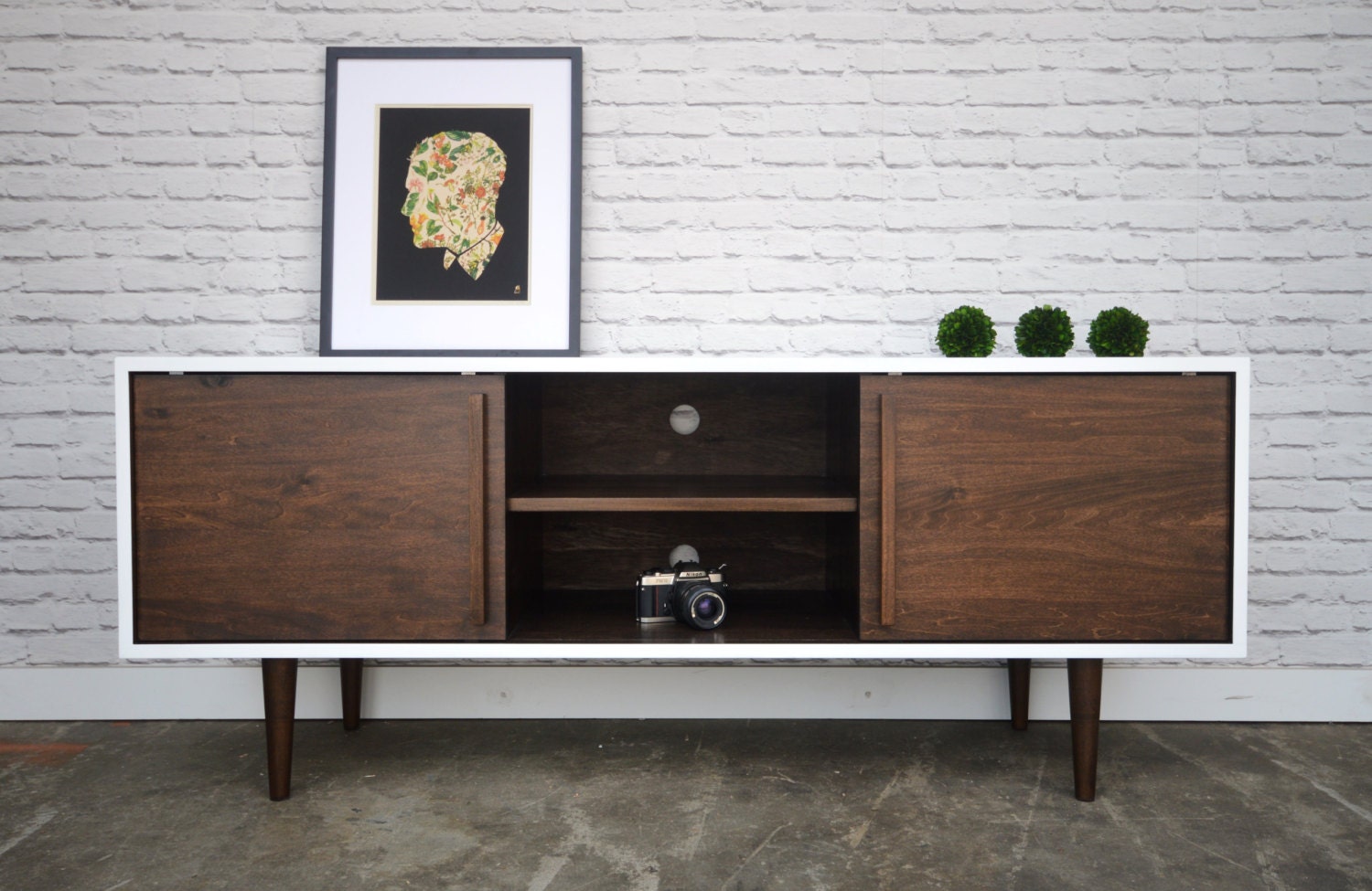 Kasse Credenza / TV Stand White/Dark Walnut Combo