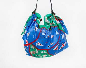 Stockholm Green Furoshiki & Black Leather Carry Strap Set