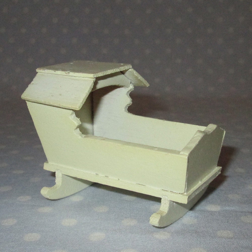 Vintage Doll House Furniture Miniature Painted Wood Baby 