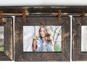 Rustic Picture Frames-Collage Frame-Distressed Frames by rustymill - Barnwood Collage Frame 3 hole 5x7 Multi Opening Frame-Rustic Picture Frame-Reclaimed-Landscape  or Portrait-Collage Frame