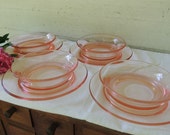Vintage Pink Depression Bowls  - Set of 4 / Tiffin Dessert Bowls / Pink Depression Glass / Vintage Bowls / Salad Bowls / Glass Serving Bowls