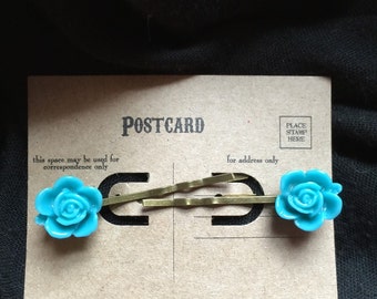 Ramblin Rose Hairpins in Turquoise