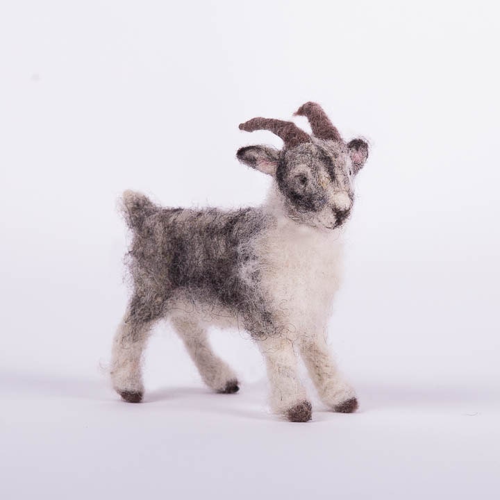 needle felted goat grey and white goat