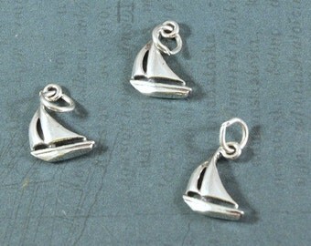 Sterling Silver Sailboat Nautical Charm - 15x12mm - Sold Per Piece - CR3SBT