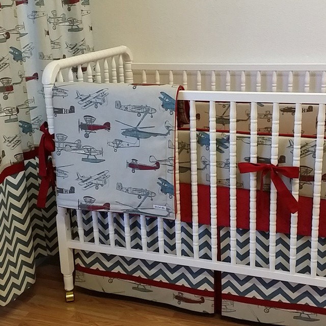 Airplane Baby Bedding-Boy Crib Bedding MADE TO ORDER Vintage