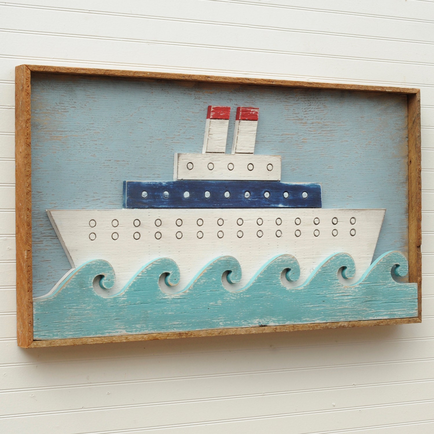 Framed Ship Art Folk Art Ocean Liner Nautical Decor Nursery