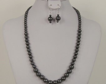 Necklace & Earring Set, 20" long, Hematite Gemstone Beads