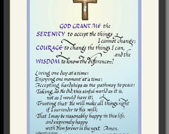 Serenity Prayer by R. Niehbuhr, full length, hand-lettered by Jacqueline Shuler