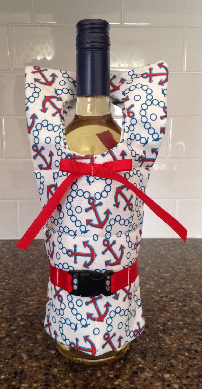 Anchor Life jacket wine bottle cover nautical by SistersinCraft
