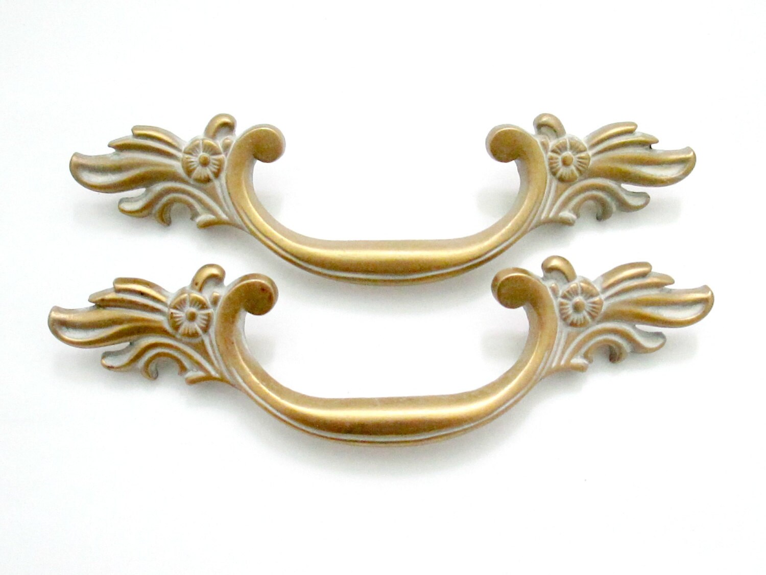 Lot of 2 Vintage French Provincial Drawer Pulls 4.25″ centers RARE Size More available 4 1/4″ on